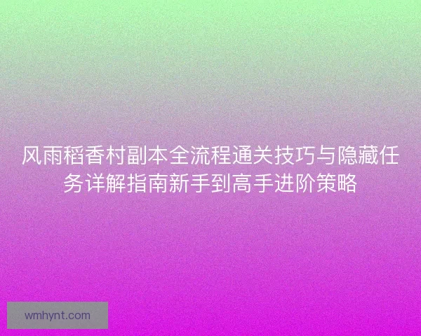 风雨稻香村副本全流程通关技巧与隐藏任务详解指南新手到高手进阶策略