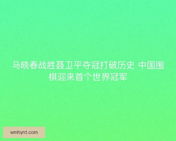 马晓春战胜聂卫平夺冠打破历史 中国围棋迎来首个世界冠军