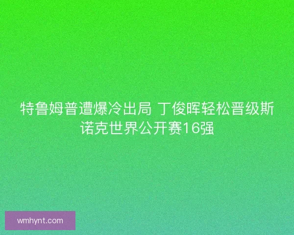 特鲁姆普遭爆冷出局 丁俊晖轻松晋级斯诺克世界公开赛16强